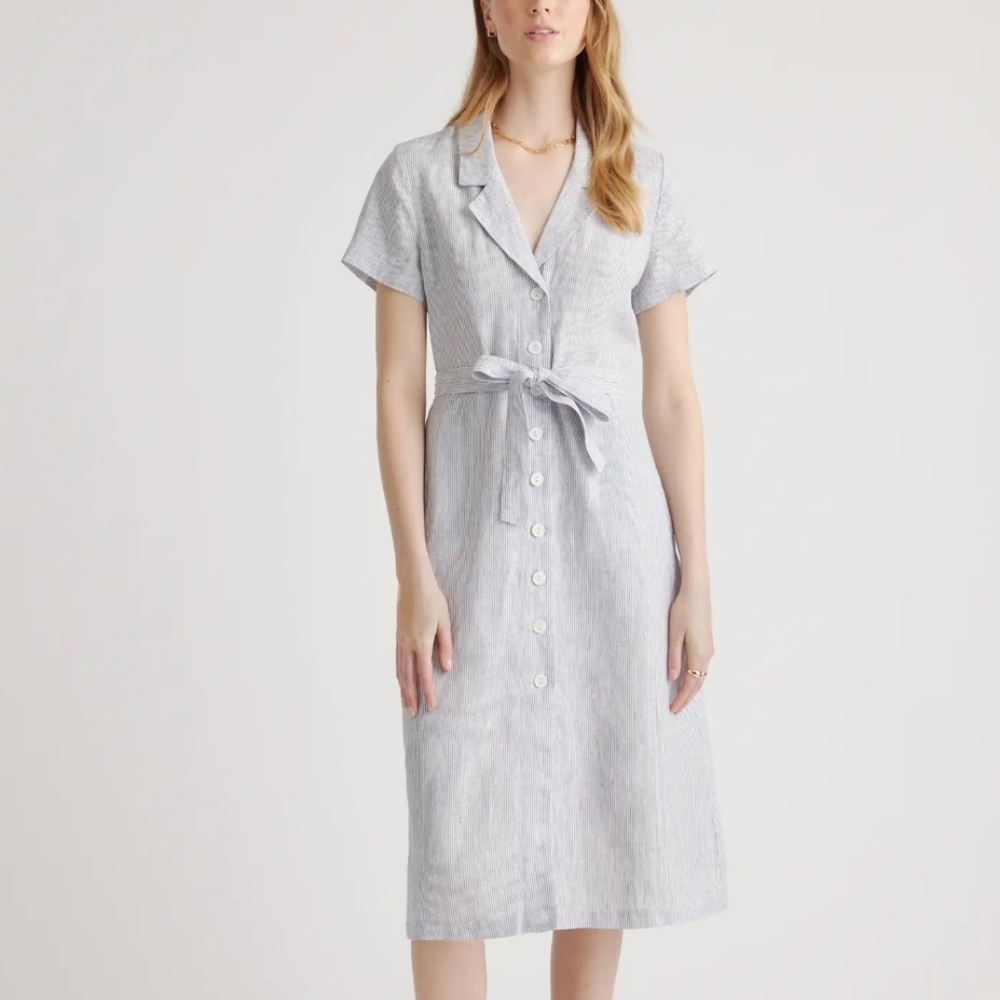 European Linen Button Front Dress
